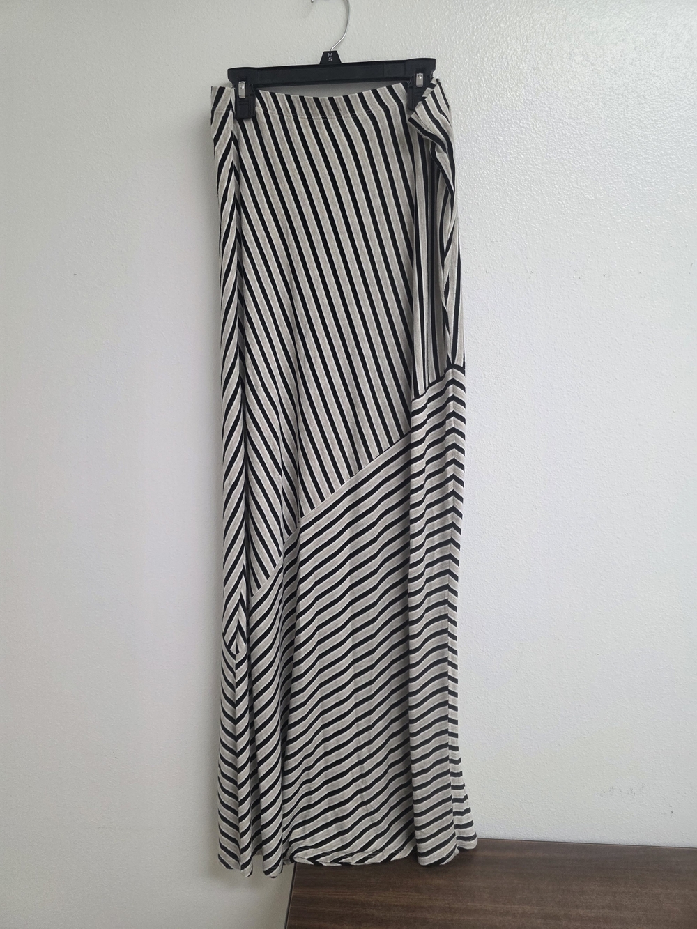 Matty M Black & White Diagonal Stripe Maxi Skirt - Asymmetric Panel (0533)